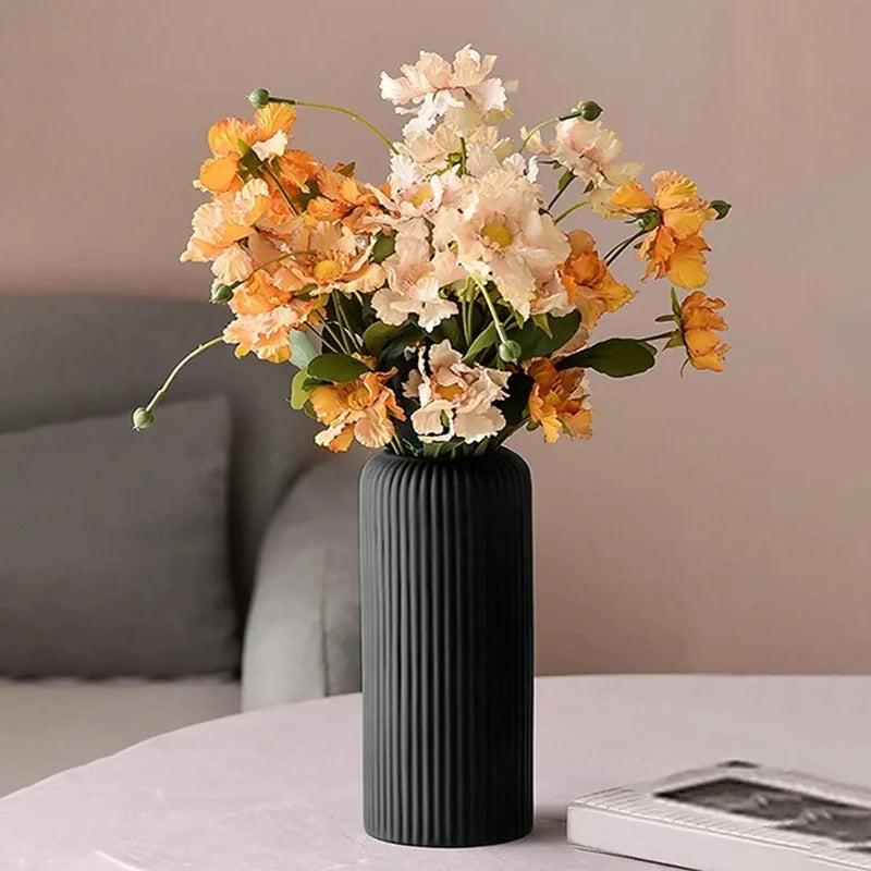 Striped Ceramic-Like Plastic Vase – Modern Home Decor Accent