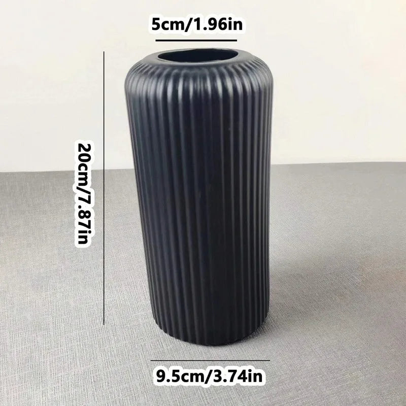 Striped Ceramic-Like Plastic Vase – Modern Home Decor Accent
