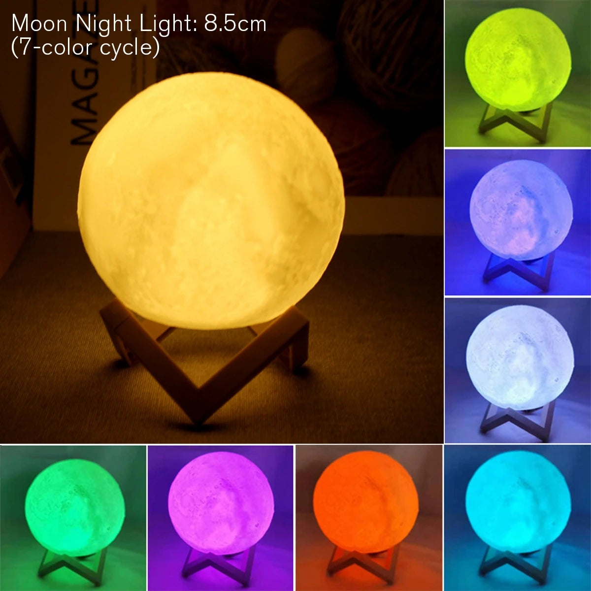 Battery-Powered 3D Moon Lamp – Cozy Night Light
