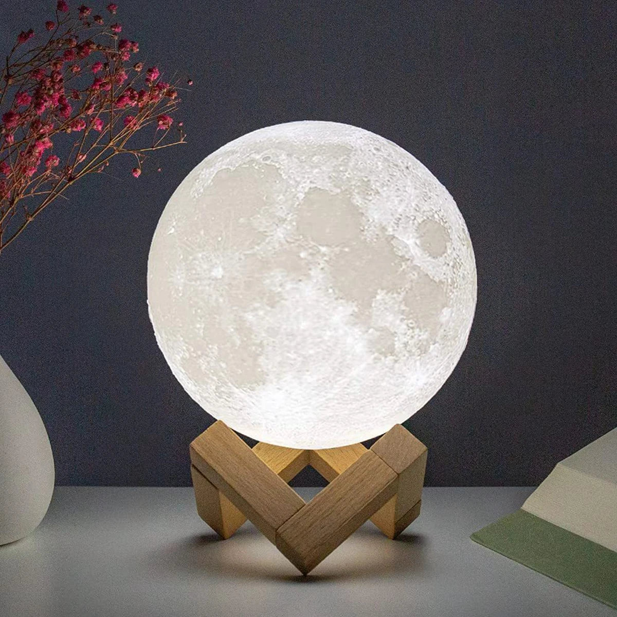 Battery-Powered 3D Moon Lamp – Cozy Night Light