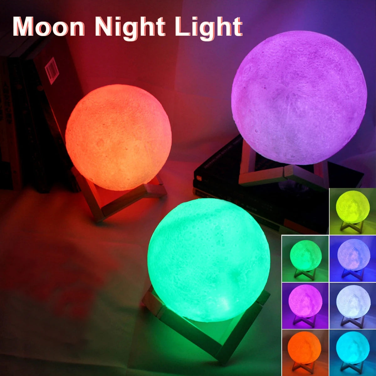 Battery-Powered 3D Moon Lamp – Cozy Night Light