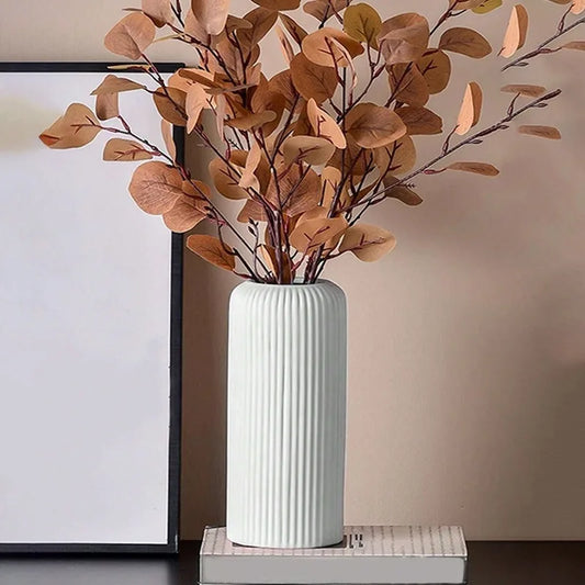Striped Ceramic-Like Plastic Vase – Modern Home Decor Accent