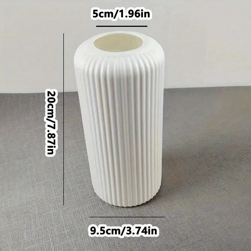 Striped Ceramic-Like Plastic Vase – Modern Home Decor Accent