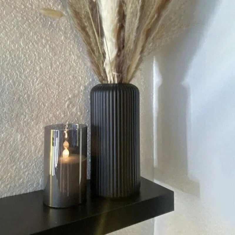 Striped Ceramic-Like Plastic Vase – Modern Home Decor Accent