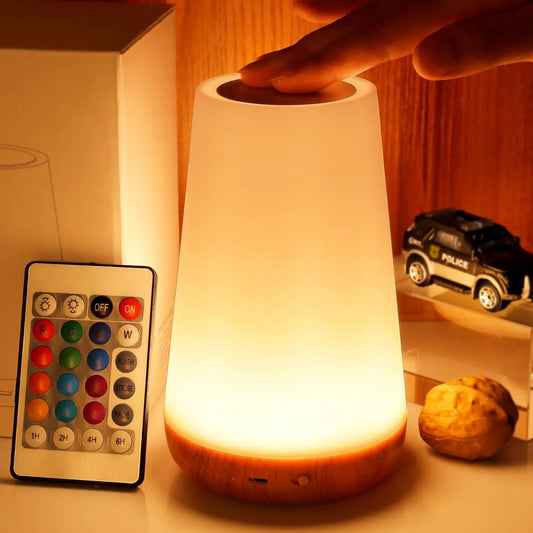 13-Color RGB Night Light – Touch &amp; Remote Control, USB Rechargeable, Dimmable Table &amp; Bedside Lamp