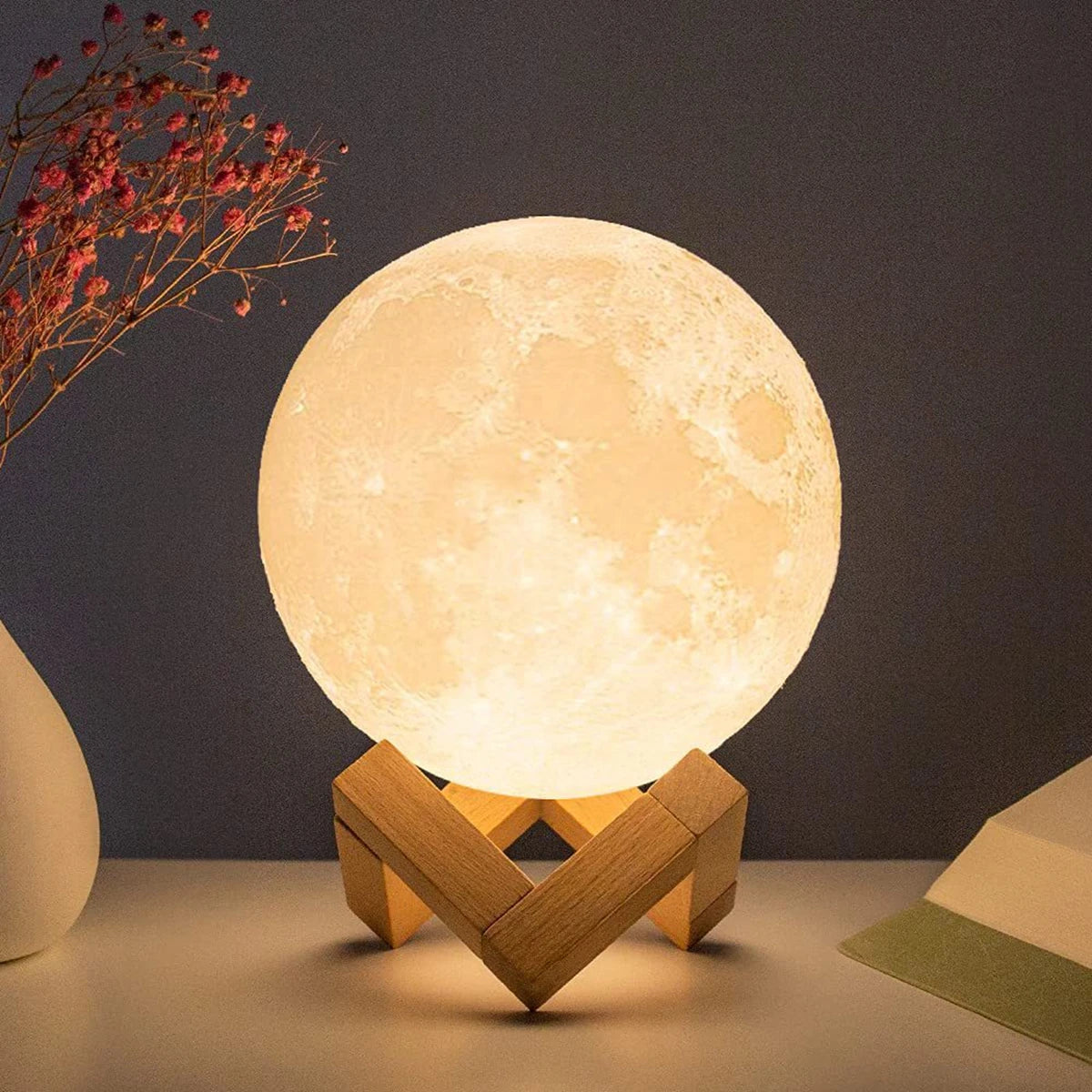 Battery-Powered 3D Moon Lamp – Cozy Night Light